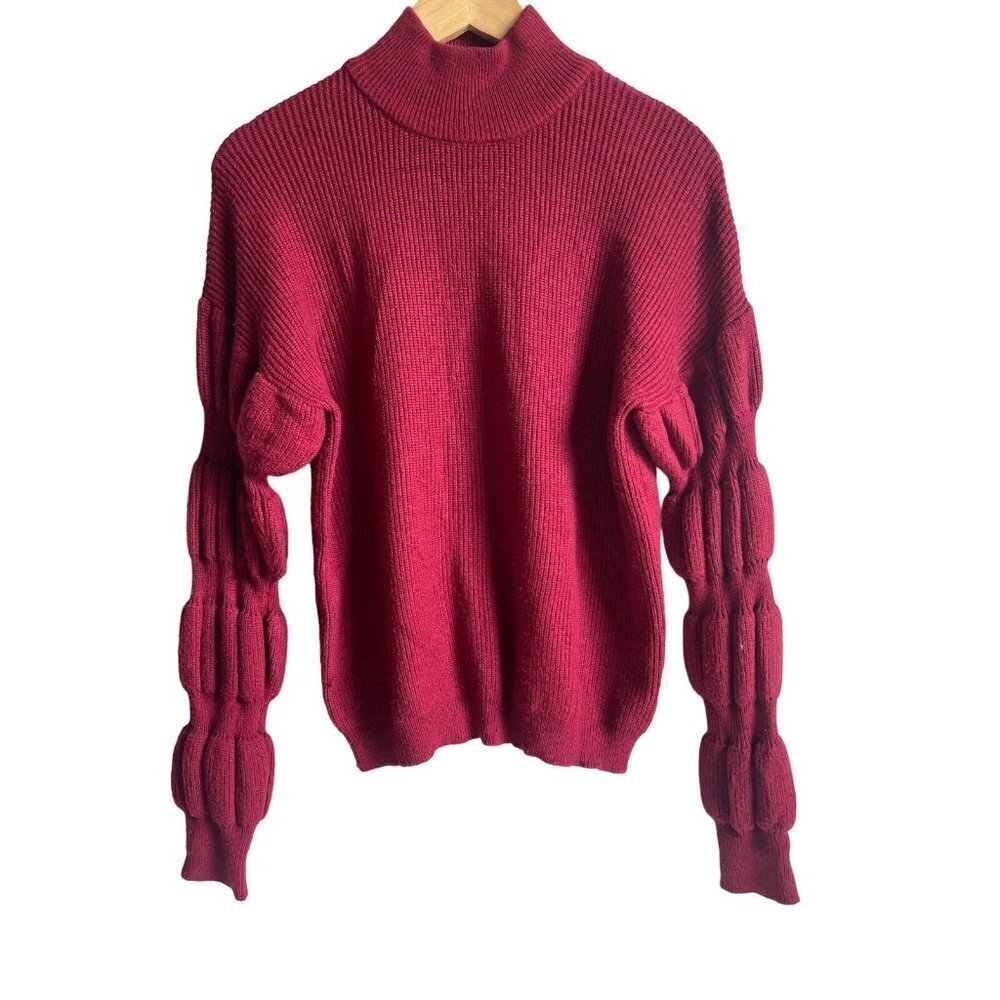 New! Grace Karin Mock Neck Maroon Ribbed Pullover Sweater